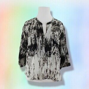 Line & Dot Sz‎ M Pockets Silk  Mix Media Crop Blouse Top